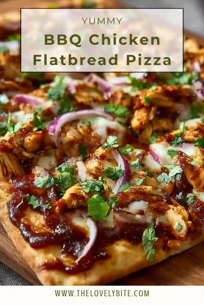 Two slices of BBQ Chicken Flatbread Pizza served hot with melted mozzarella, tender chicken, and thin red onion. The toppings create a colorful and flavorful chicken flatbread recipe with a delicious homemade feel.
