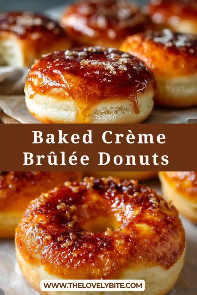 Homemade baked filled donuts arranged on a wire rack with crackly caramel tops. These vanilla pastry cream donuts have a light fluffy texture and an elegant dessert look.