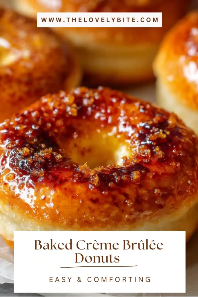 Fresh Baked Crème Brûlée Donuts served with a crisp sugar topping and rich cream filling. The golden baked dough and silky center make them perfect for dessert or brunch.