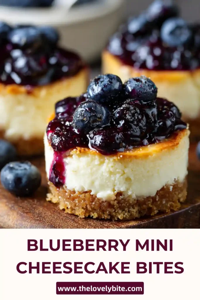 Homemade Blueberry Topped Mini Cheesecakes arranged on a tray, highlighting their creamy centers and fruit topping.