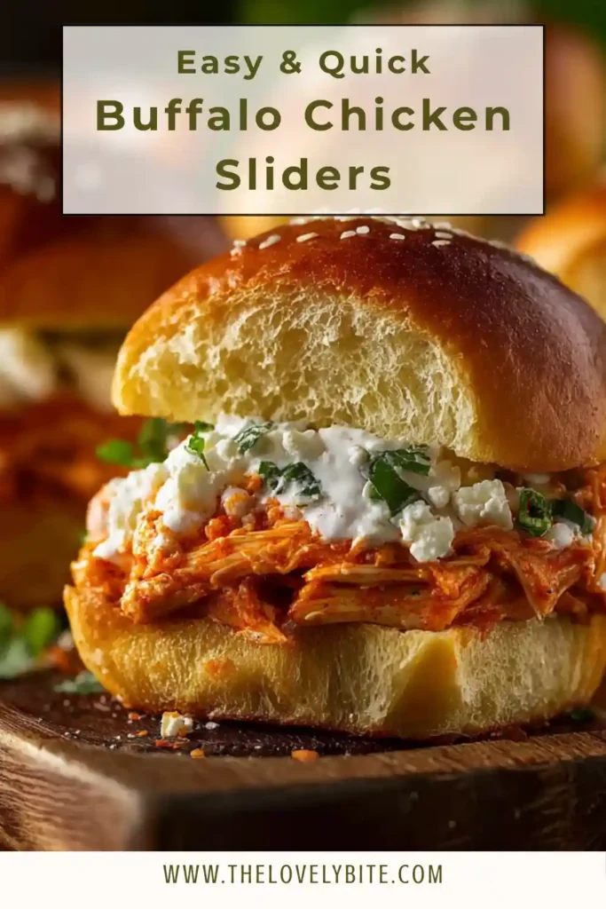 Buffalo Chicken Sliders baked with melted provolone cheese and sesame seed buns, served warm with ranch dressing drizzle.