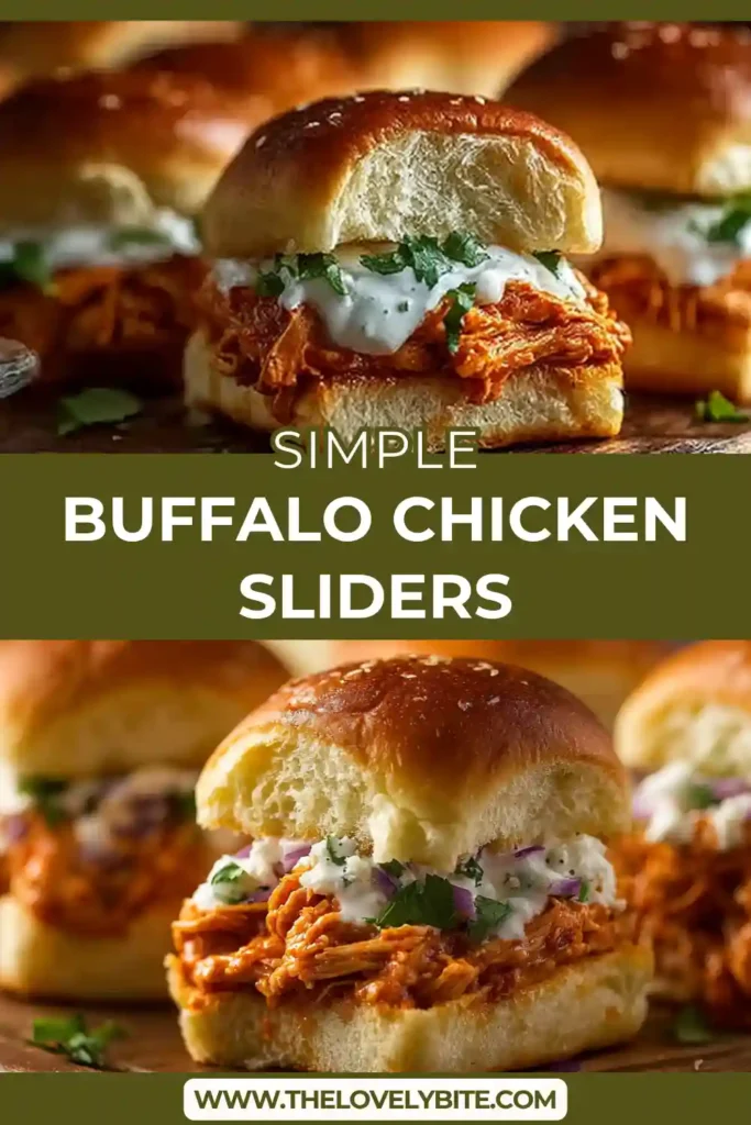 Close-up of Buffalo Chicken Sliders with crispy chicken, spicy sauce, and soft Hawaiian rolls in a baking dish.