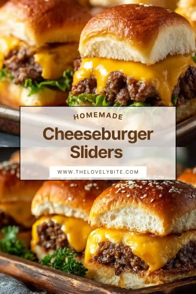 Homemade cheeseburger sliders served hot with melted cheese and caramelized onions inside soft Hawaiian rolls.