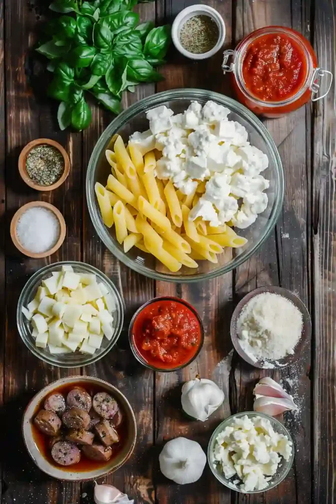 Homemade cheesy baked ziti with melted mozzarella and parmesan cheese. This baked pasta recipe is warm, rich, and comforting.