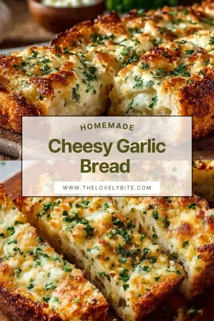 Close-up of homemade cheesy garlic bread with crispy edges and gooey cheese, garnished with scallions.