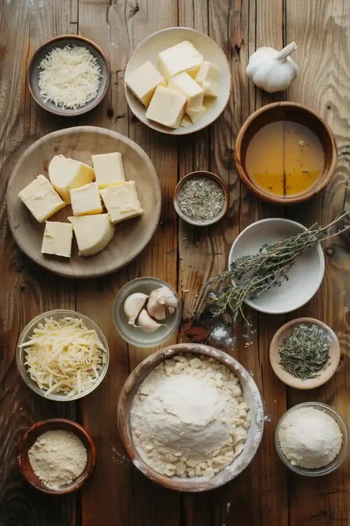 Homemade cheesy garlic herb butter rolls arranged in a pan brushed with garlic butter and sprinkled with parsley.