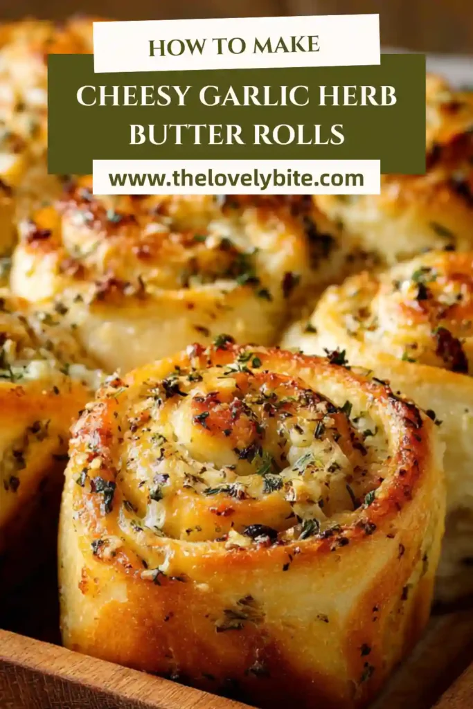 Close-up of cheesy garlic herb butter rolls showing soft interior and melted parmesan topping with herbs.