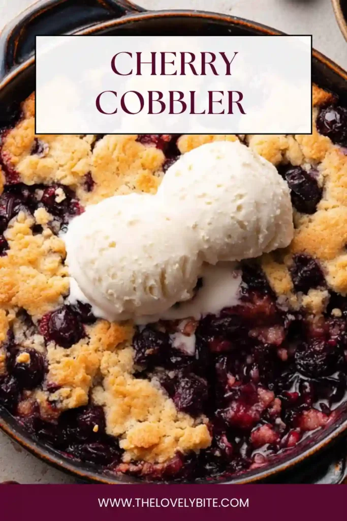 Easy cherry cobbler served warm with visible fresh cherries and a lightly crisp top layer. Perfect homemade fruit dessert.