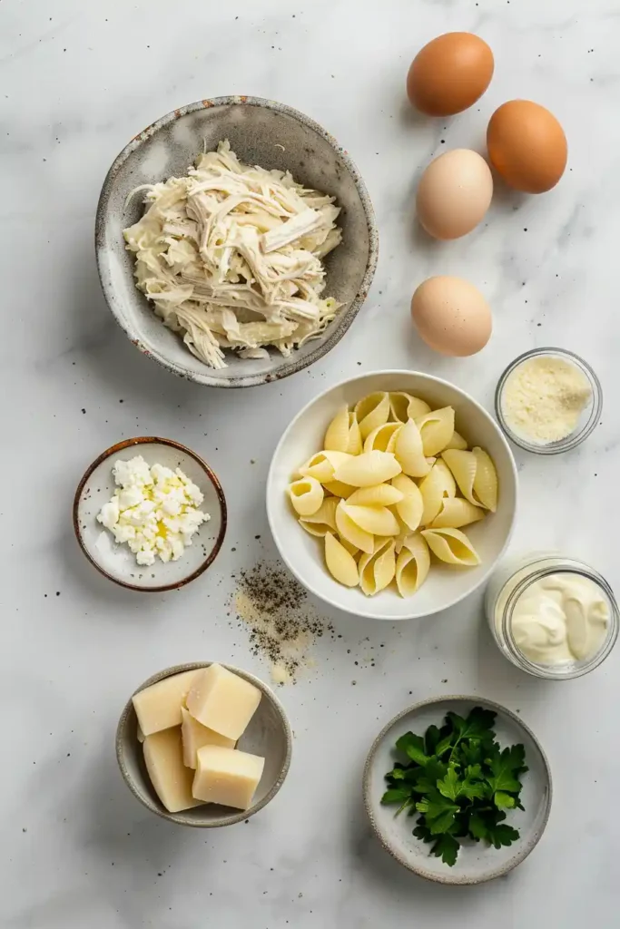 Plate of Chicken Alfredo Stuffed Shells garnished with parsley, featuring creamy filling and cheesy topping in a rich Alfredo sauce.