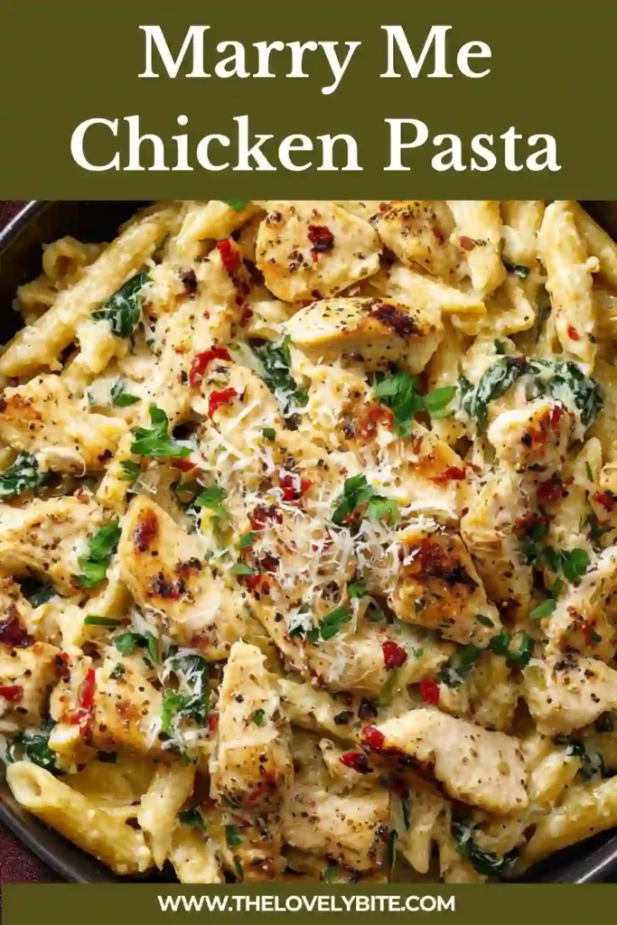 Homemade creamy chicken pasta with garlic, sun-dried tomatoes, and parmesan cheese in a rich sauce.