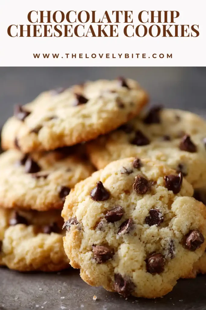 Soft Chocolate Chip Cheesecake Cookies made with cream cheese and mini chocolate chips arranged on a parchment-lined baking tray.