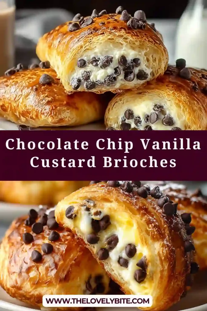 Close-up of fluffy brioche filled with vanilla custard and chocolate chips showing soft texture.