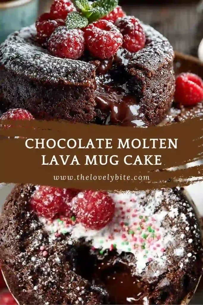 Microwave Chocolate Molten Lava Mug Cake served warm with whipped cream and colorful sprinkles on top.