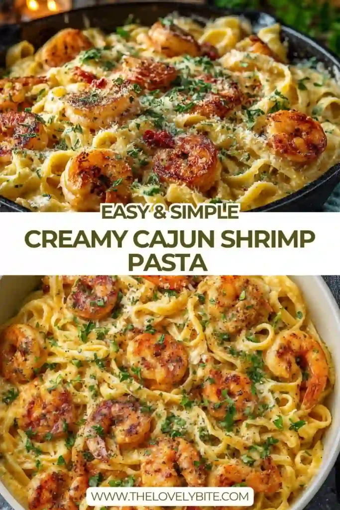 A bowl of Creamy Cajun Shrimp Pasta made with penne, tender shrimp, parmesan cheese, and a rich Cajun cream sauce. Fresh parsley and extra cheese on top add color and flavor to this comforting seafood dinner.
