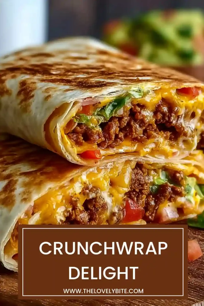 Homemade Easy Breakfast Crunchwrap toasted in a skillet until golden and crispy. The wrap contains eggs, cheese, sausage, and colorful vegetables layered inside a warm tortilla.