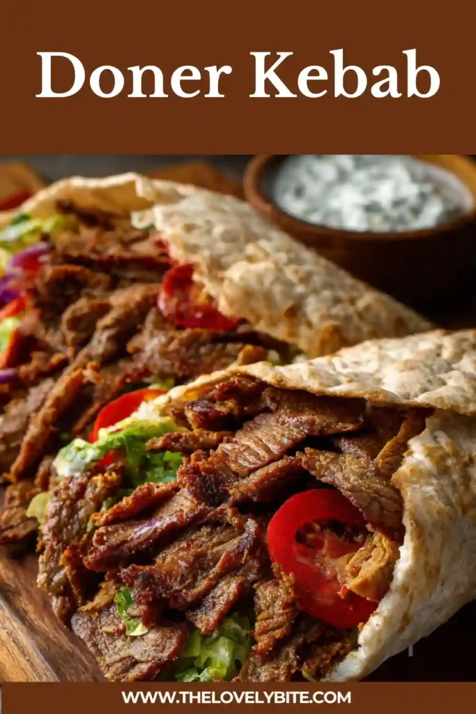 Oven baked beef from a viral doner kebab recipe wrapped in warm flatbread with fresh toppings