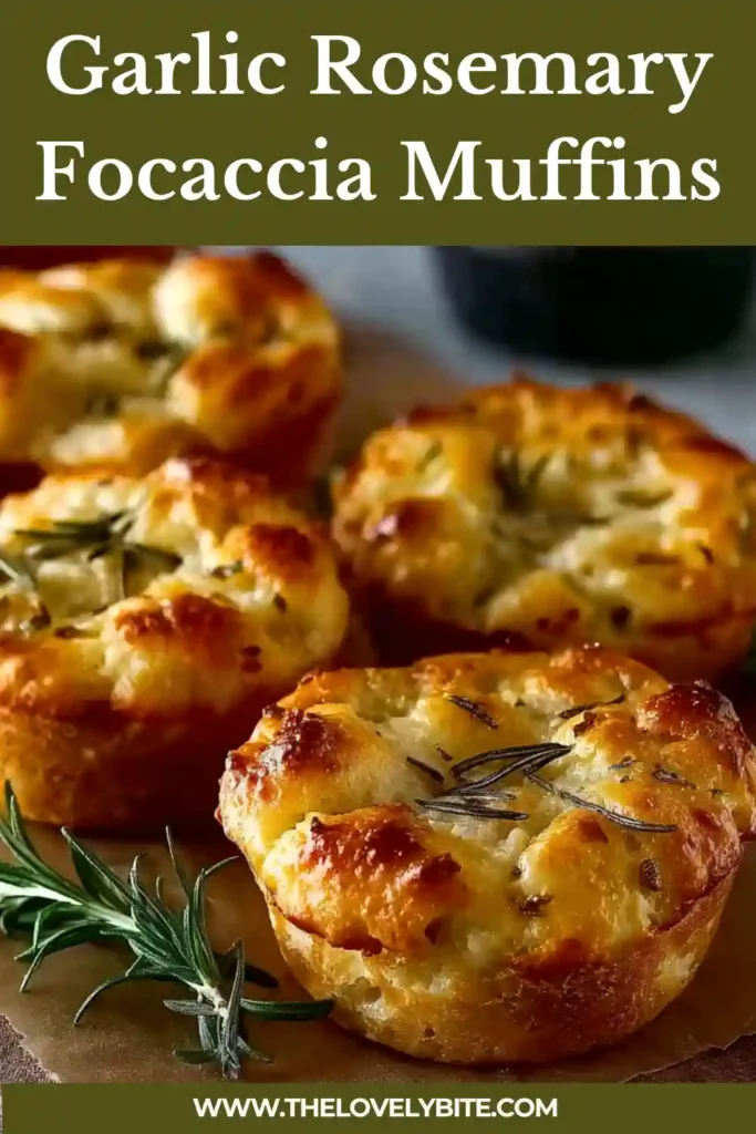 Close-up of fluffy focaccia muffins infused with garlic and olive oil, showing airy crumb and golden tops.