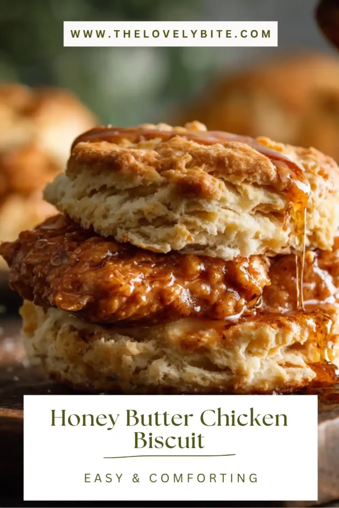 Southern honey butter chicken biscuit served warm with crispy chicken and fluffy biscuit texture.