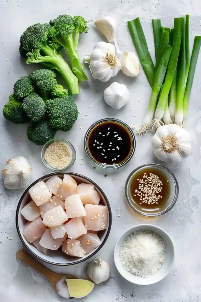 Overhead view of Honey Garlic Chicken Rice Bowls arranged with vibrant broccoli and glazed chicken pieces.