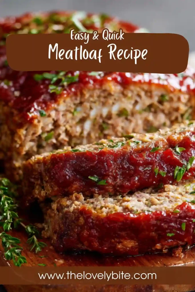 A freshly baked easy meatloaf with glaze resting before slicing on a baking tray. The savory ground beef loaf has a caramelized topping and a tender homemade texture.