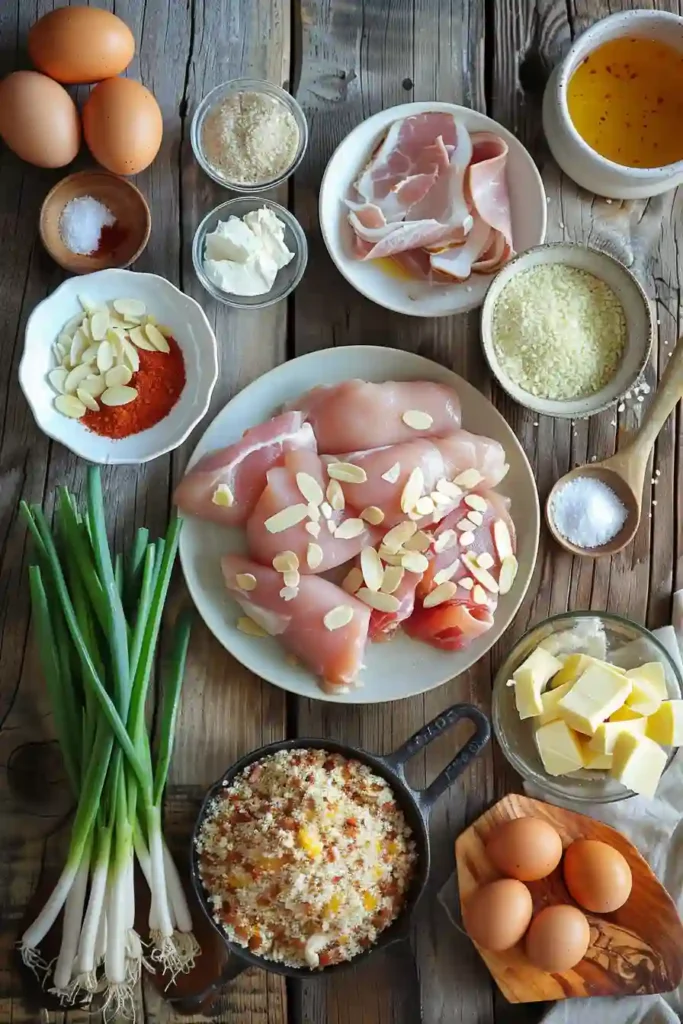 A creamy Million Dollar Chicken Skillet recipe with golden cheese topping and juicy chicken breasts in a cast iron pan