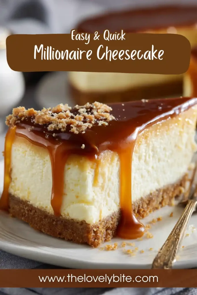 Homemade millionaire cheesecake recipe baked to perfection with a buttery crust and creamy filling.