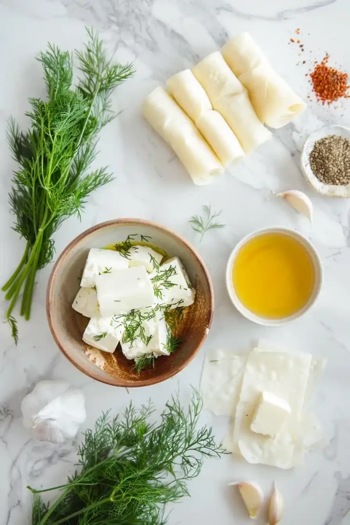 Crispy oven fried feta rolls baked until golden and served with chili honey dipping sauce. The flaky phyllo layers contrast with creamy feta filling.