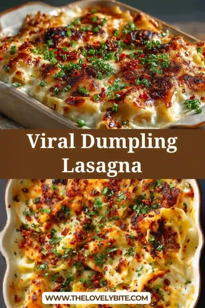 This Viral Dumpling Lasagna features soft dumpling wrappers layered with seasoned chicken mince and mushrooms. A creamy tahini sauce is drizzled over the top for a rich and flavorful finish.