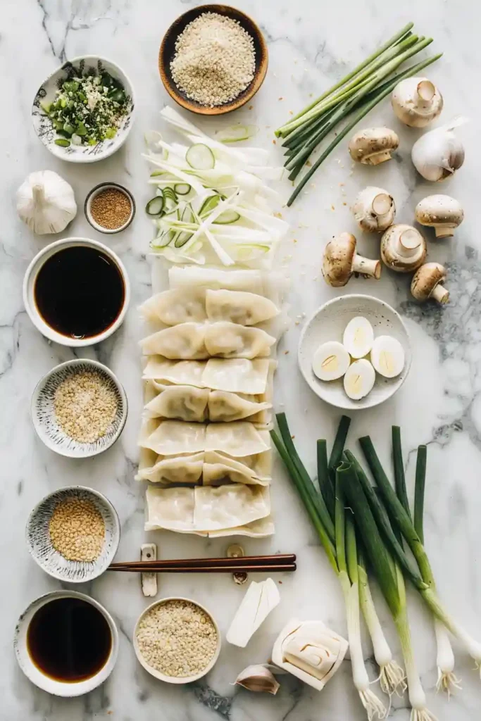 A freshly made chicken dumpling lasagna served warm with sesame seeds and chilli oil. This easy steamed dumpling casserole looks hearty, tender, and packed with umami.