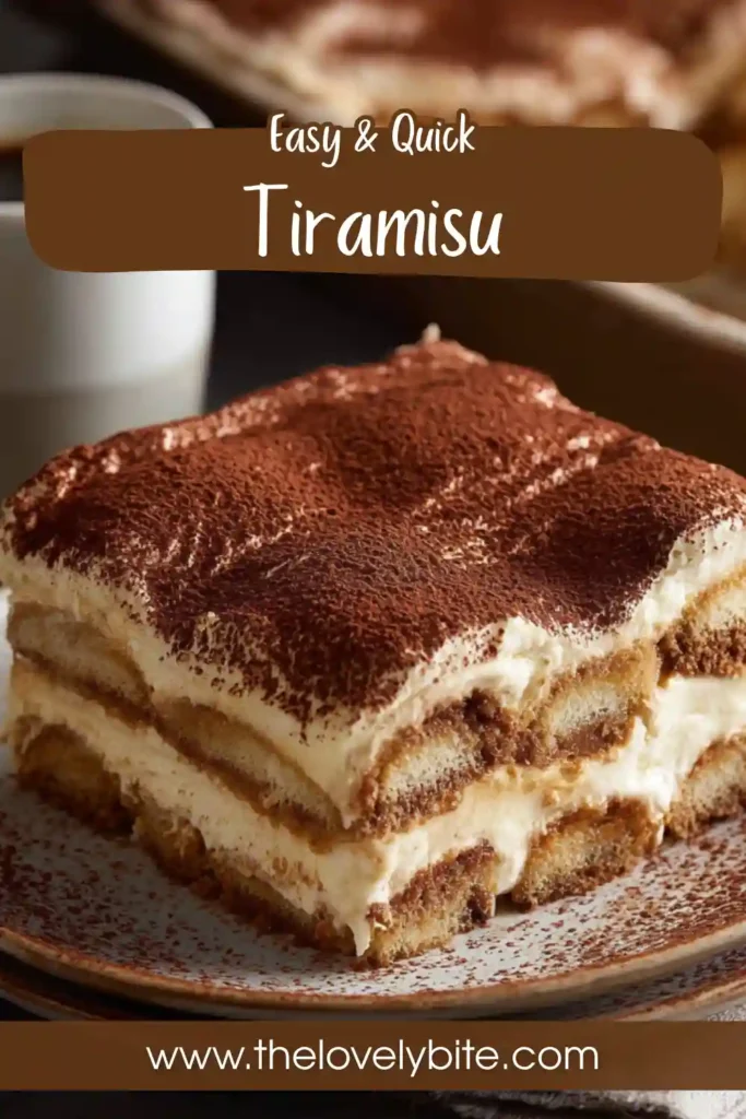 Close-up of easy tiramisu with fluffy mascarpone filling and tender espresso-soaked ladyfingers. This halal-friendly tiramisu is elegant, creamy, and perfect for entertaining.