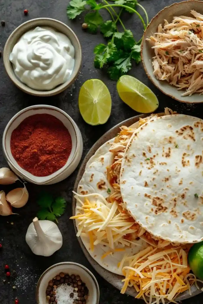 A crispy Air Fryer Chicken Quesadilla sliced into wedges with melted cheese and tender chicken filling. Perfect quick meal made in an air fryer.