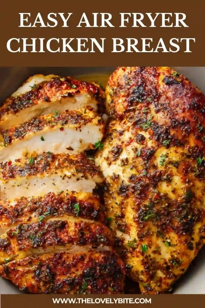 Air fryer chicken breast meal with Brussels sprouts, showcasing a healthy and balanced plate.