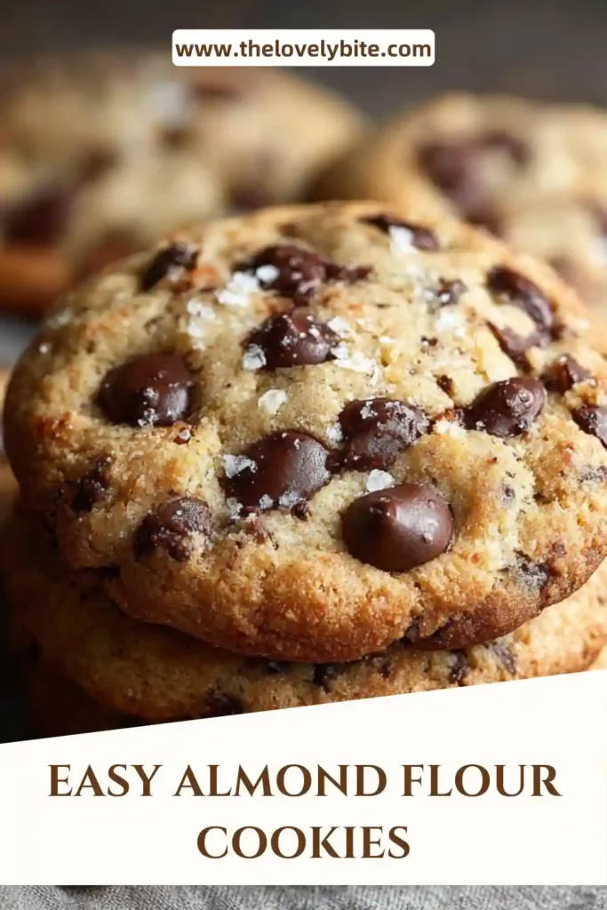 Close-up of soft almond flour cookies stacked on a plate, highlighting chewy texture and gluten-free ingredients.