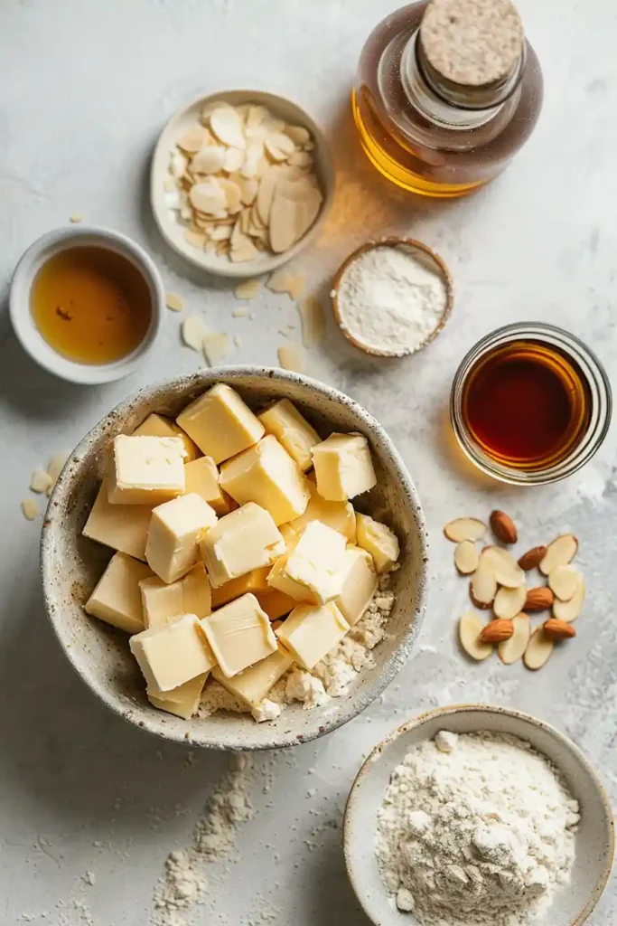 Freshly baked almond flour cookies with golden edges on a baking tray, showing soft texture and homemade quality.