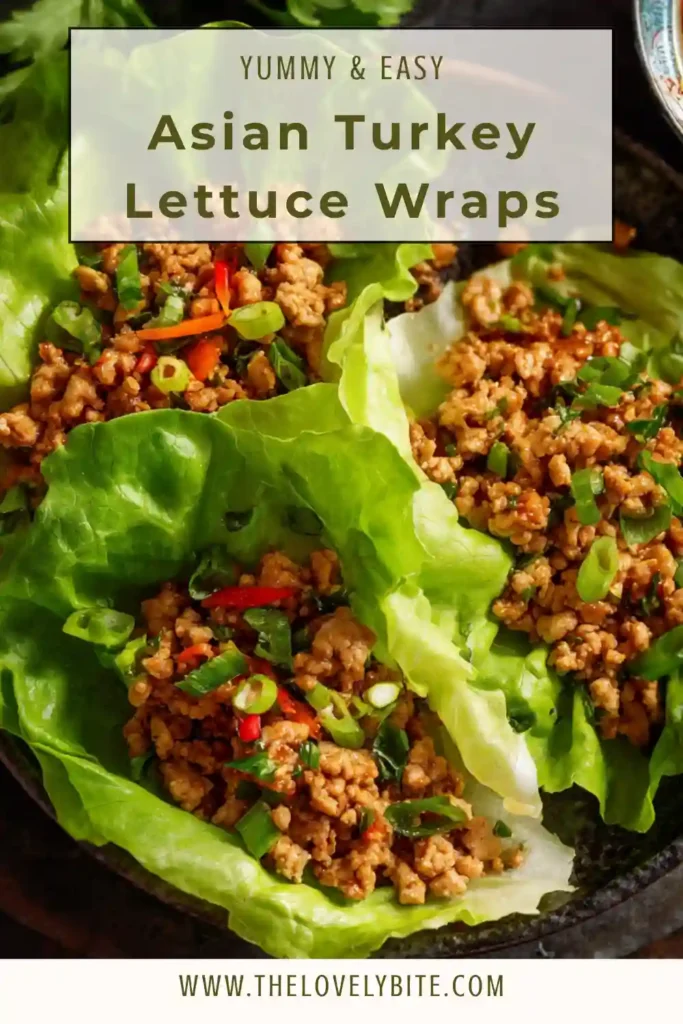 Fresh Asian Turkey Lettuce Wraps arranged on a plate with vibrant green lettuce and flavorful turkey mixture. Ideal for healthy eating.
