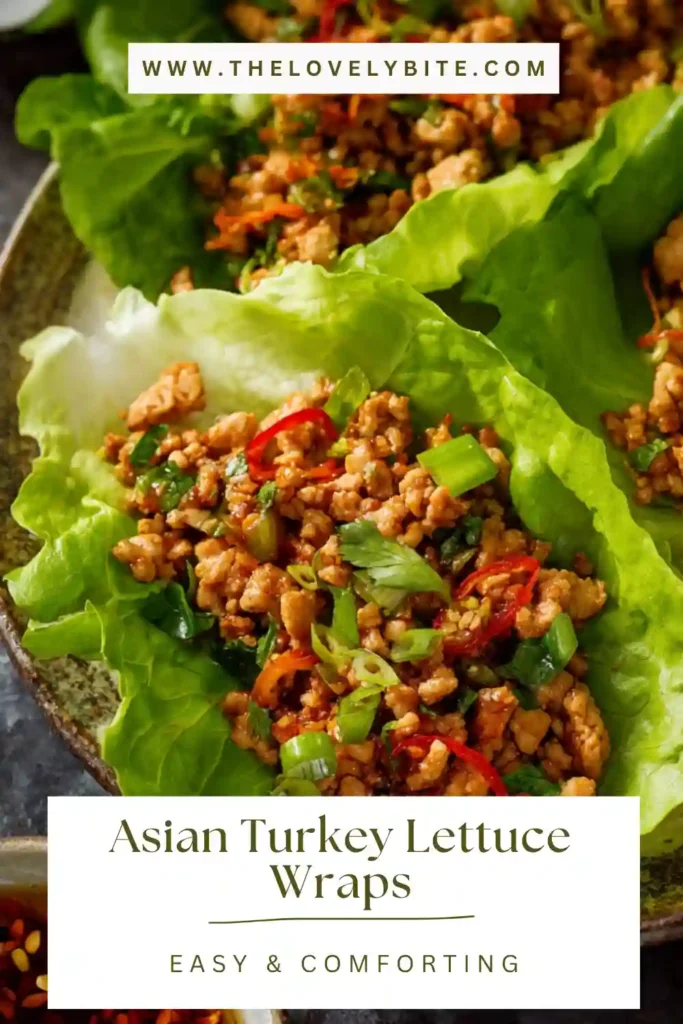 Homemade Asian Turkey Lettuce Wraps with ground turkey, green onions, and sauce wrapped in lettuce leaves. Light and delicious meal idea.