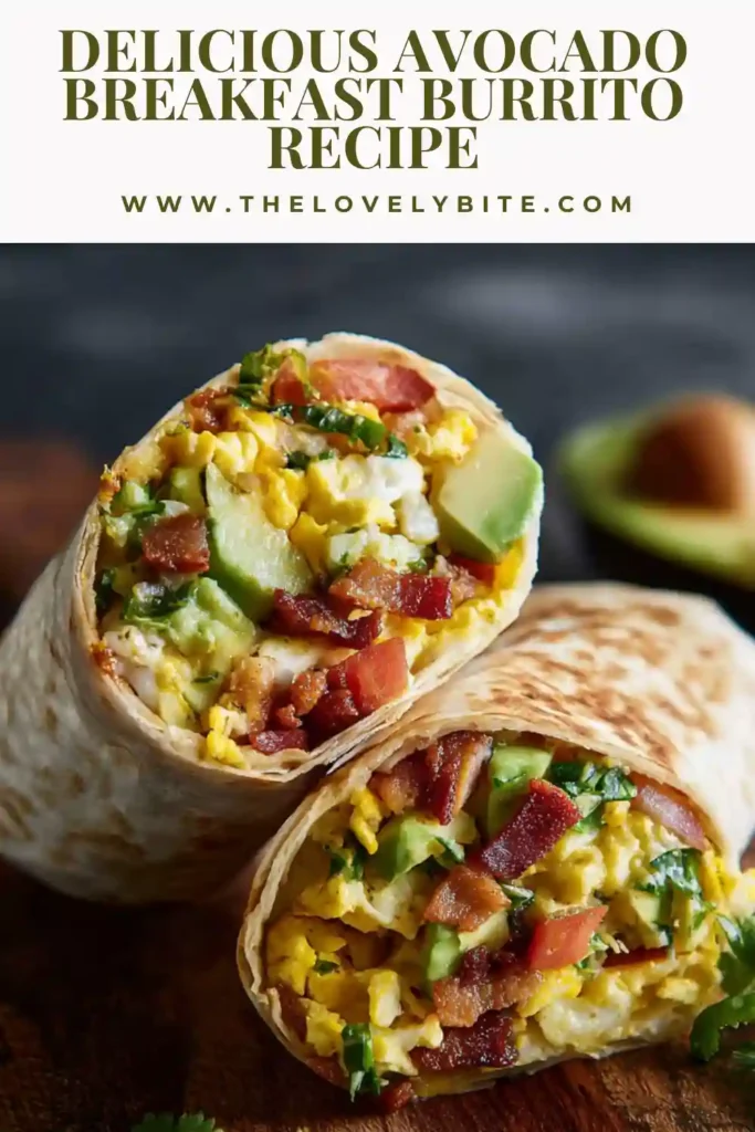 A plated avocado breakfast burrito served with salsa and fresh avocado slices, highlighting a warm and satisfying breakfast meal.