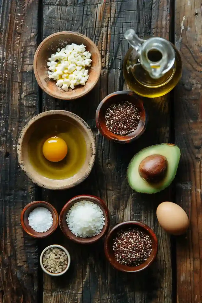 Freshly prepared avocado breakfast bowl with creamy avocado, fluffy quinoa, and seasoned eggs served warm.
