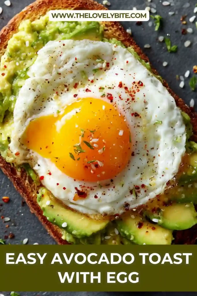 Close-up of avocado toast with egg showing creamy texture and golden yolk on toasted bread. Ideal for quick breakfast recipes.