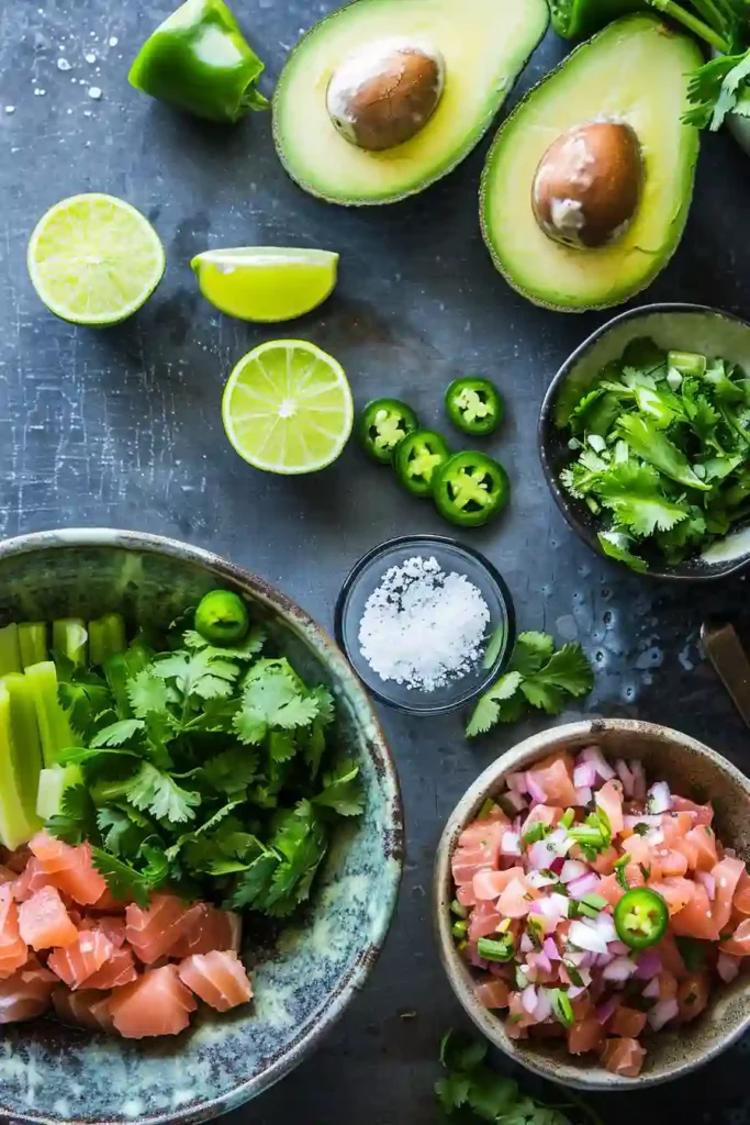 A bowl of avocado tuna salad mixed with fresh cilantro, red onion, and lime juice, showing a creamy and vibrant texture. This healthy avocado tuna salad looks fresh and ready to serve.