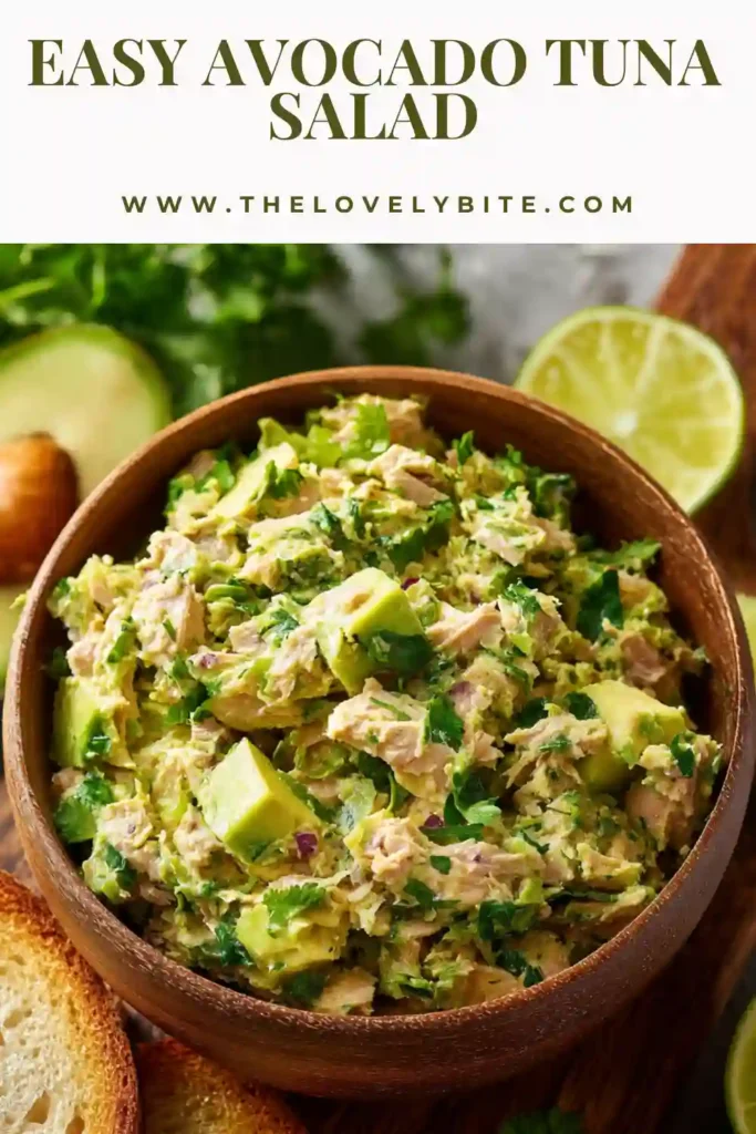 Homemade avocado tuna salad with bright green avocado and flaky tuna mixed together. A simple and nutritious meal idea for busy days.