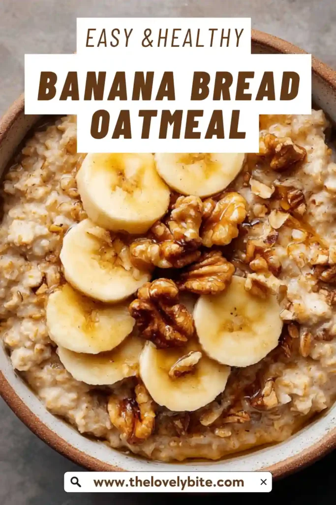 Close-up of Banana Bread Oatmeal with cinnamon and maple syrup, featuring soft oats and glossy caramelized bananas.
