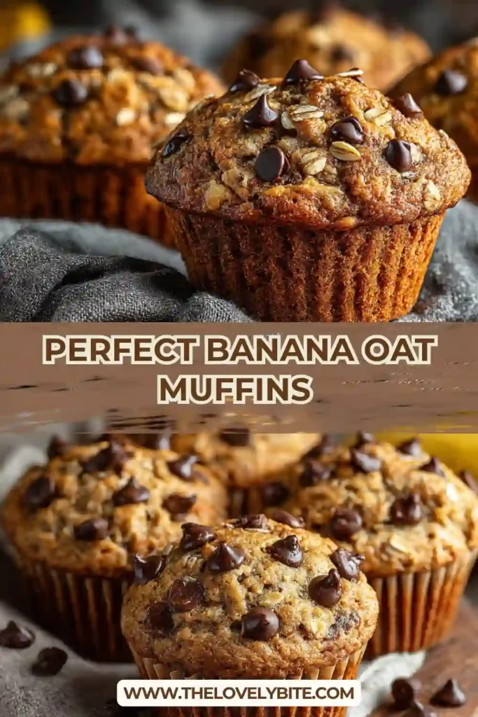 Close-up of moist banana oat muffins with melted chocolate chips and fluffy interior.
