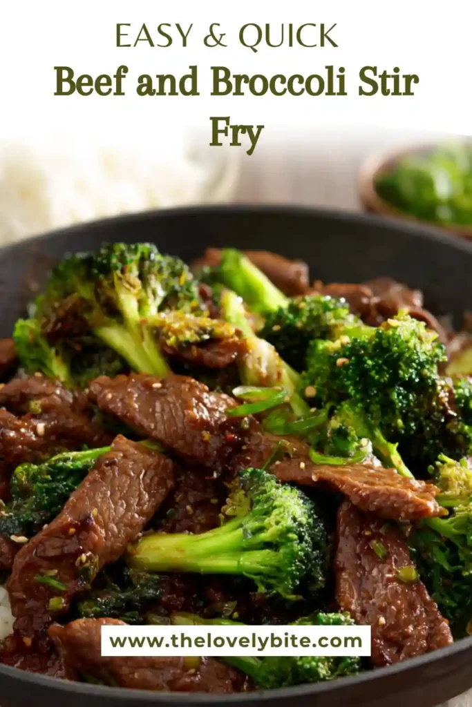 Freshly cooked beef and broccoli stir fry in a pan with garlic, ginger, and savory glaze.