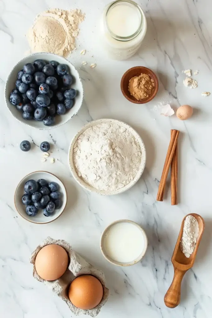Golden brown blueberry protein pancakes cooking in a skillet, highlighting texture and fresh ingredients.