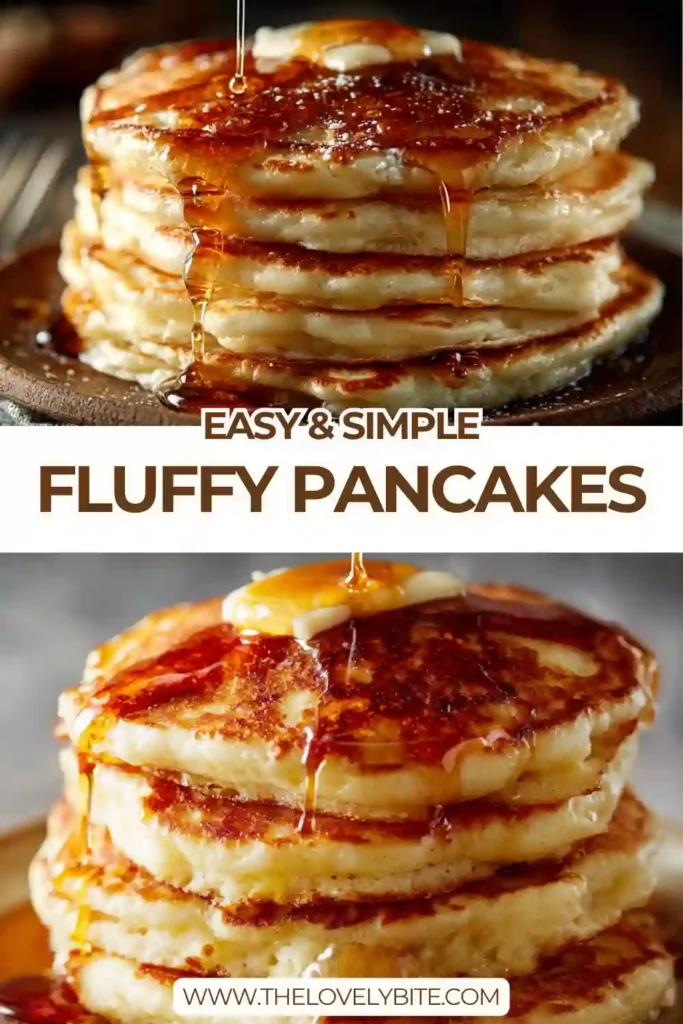 Homemade best fluffy pancakes served warm with fresh fruit and honey. The texture appears airy and perfectly cooked.