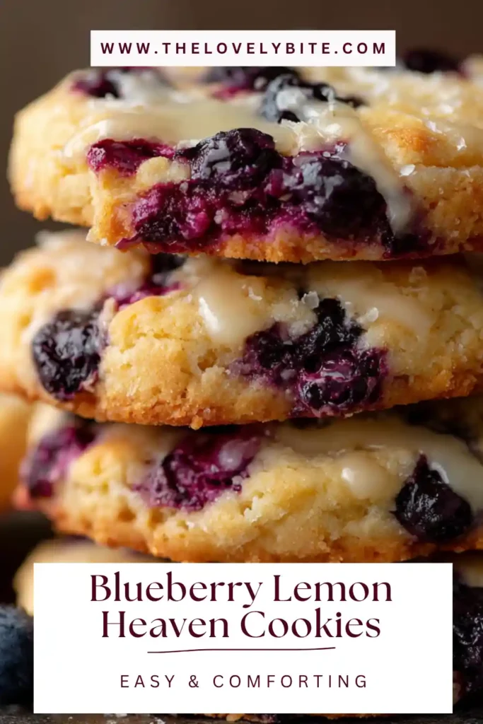 Close-up of blueberry lemon cookies with fresh lemon zest and bursting berries inside a soft buttery texture.