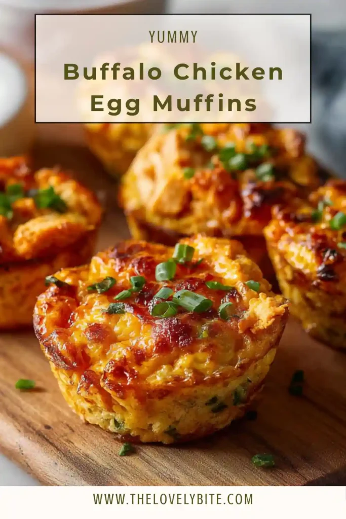 Buffalo Chicken Egg Muffins baked in a muffin tin with visible spinach and chicken pieces. The texture looks fluffy and golden with a slightly crisp edge.