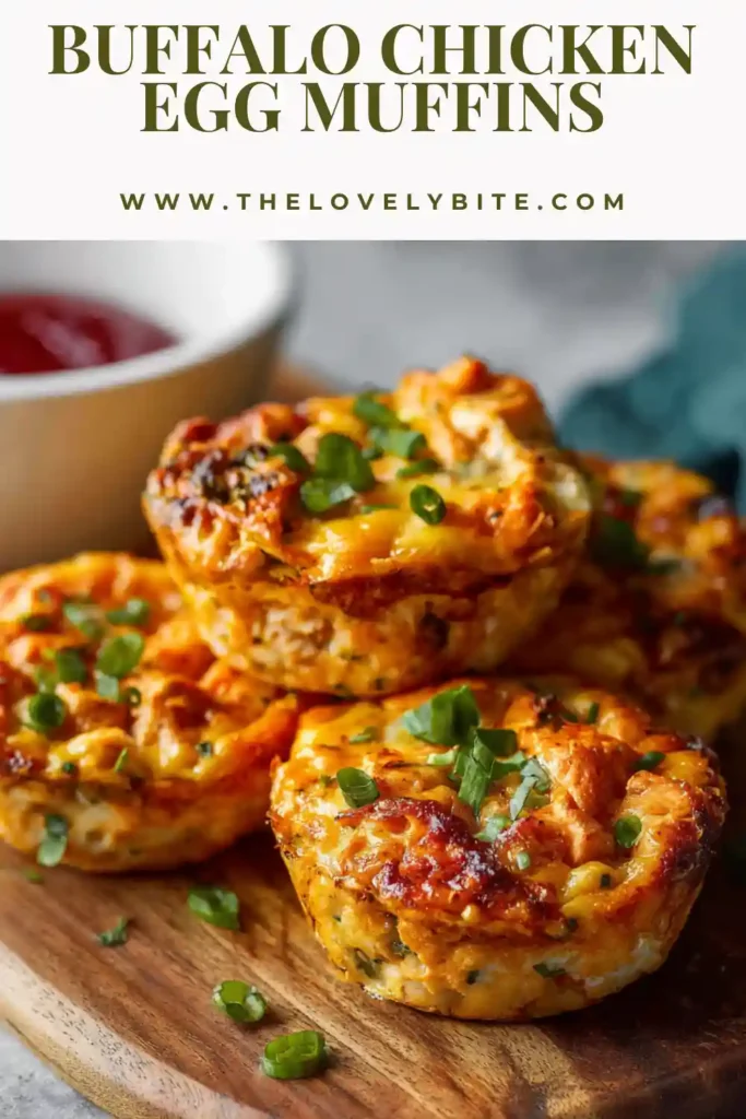 Freshly baked Buffalo Chicken Egg Muffins arranged on a plate with vibrant greens and red peppers visible throughout.