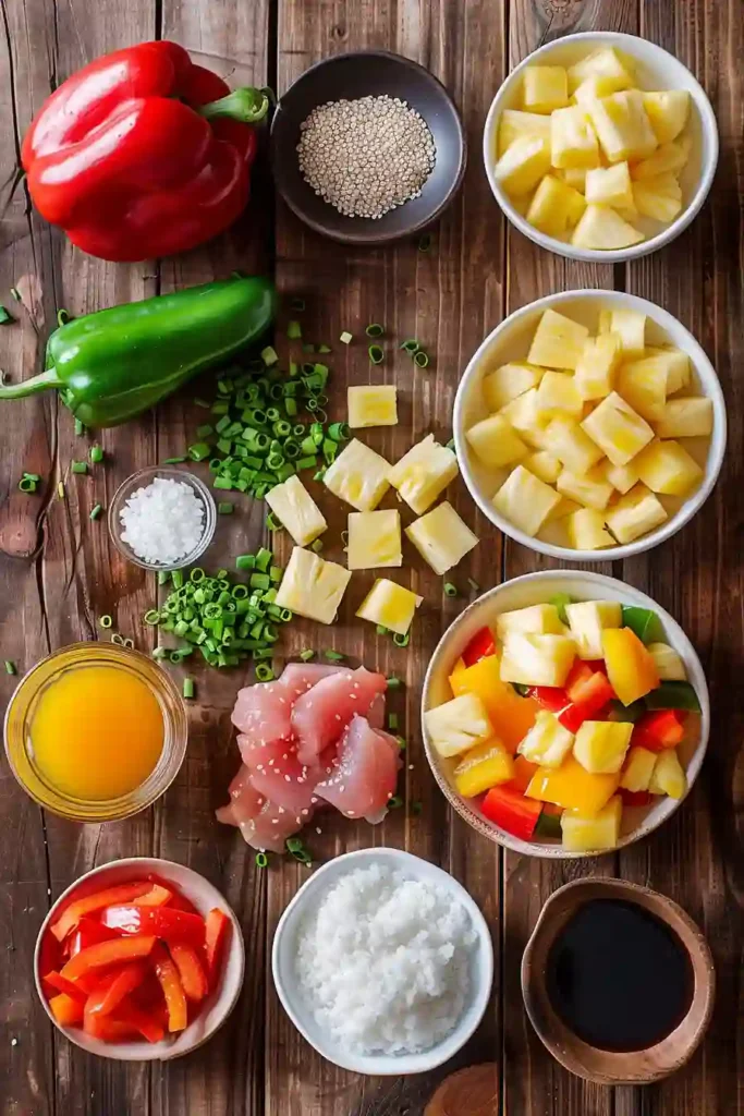 Teriyaki Pineapple Chicken Stuffed Peppers served warm with tender bell peppers and a flavorful sweet-savory filling. The dish features juicy chicken, fluffy rice, pineapple chunks, and a light sesame garnish.